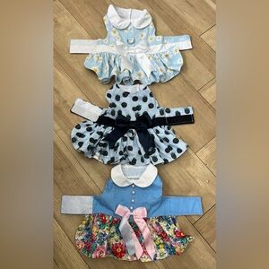 (3) DOGGIE DESIGN USA Dresses Fully Lined Satin Bows Pink Buttons Dog Size Small